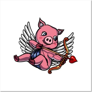 Pig Valentines Day Cupid Posters and Art